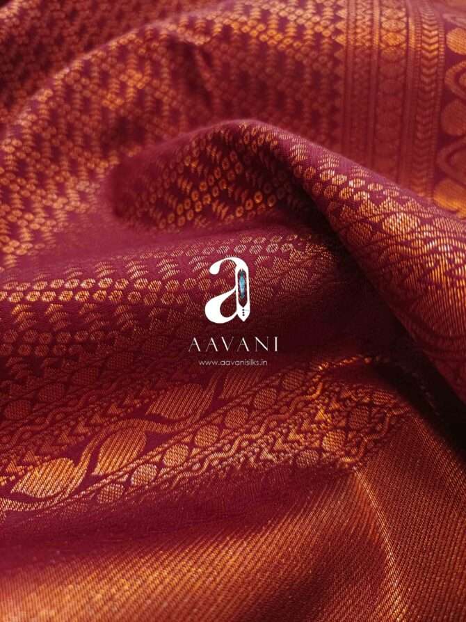 Maroon Colour Copper Zari Bridal Semil Silk Saree - Image 3