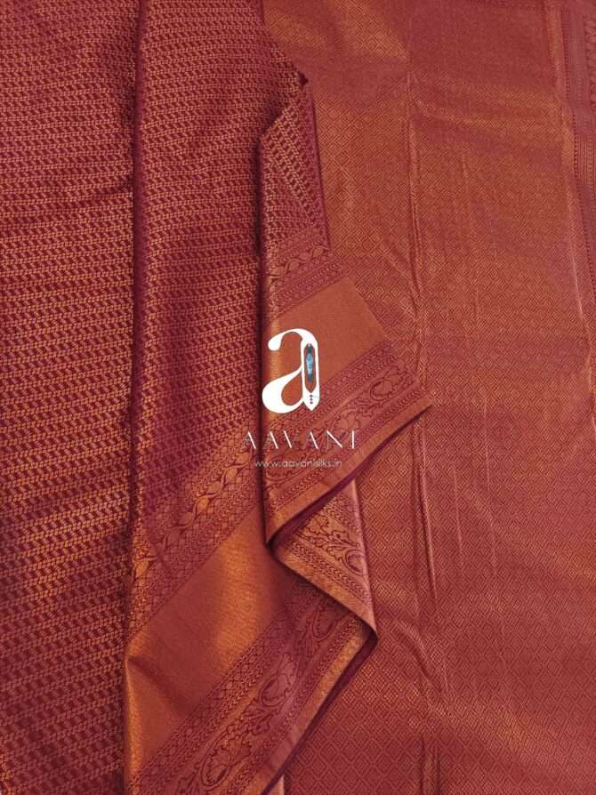 Maroon Colour Copper Zari Bridal Semil Silk Saree - Image 2