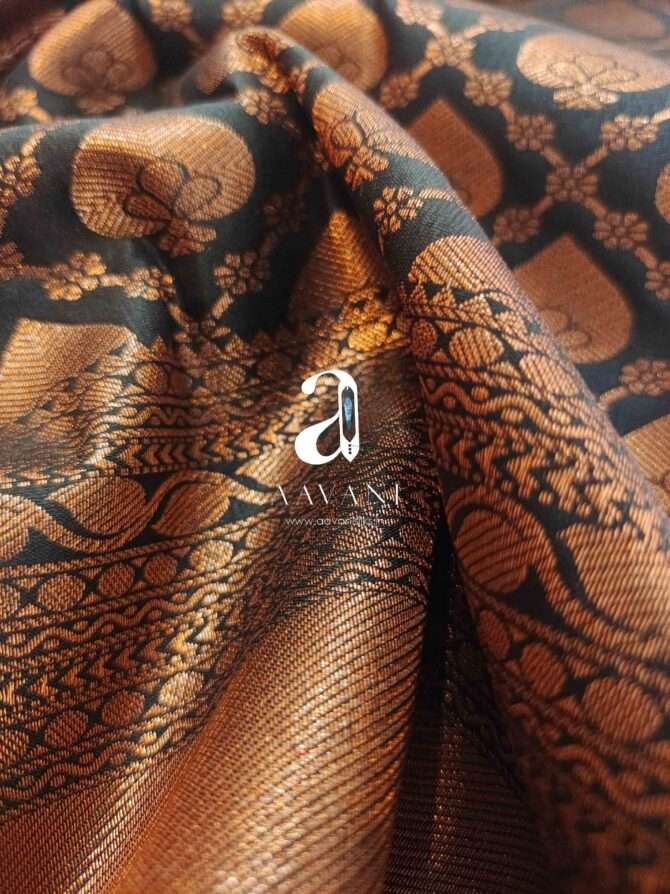 Black Color with Copper Zari Bridal Semi Silk Saree - Image 3