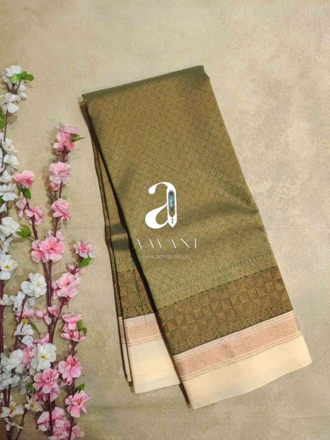 Beautiful Pastel Green Color Korvai Border All Self Silk Cotton Saree