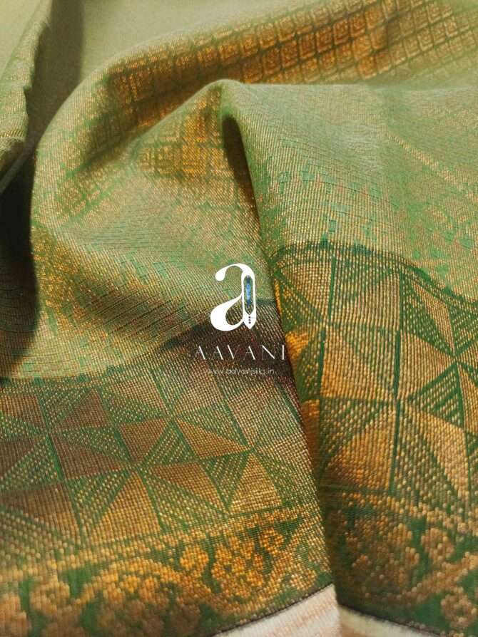 Beautiful Pastel Green Color Korvai Border All Self Silk Cotton Saree - Image 3