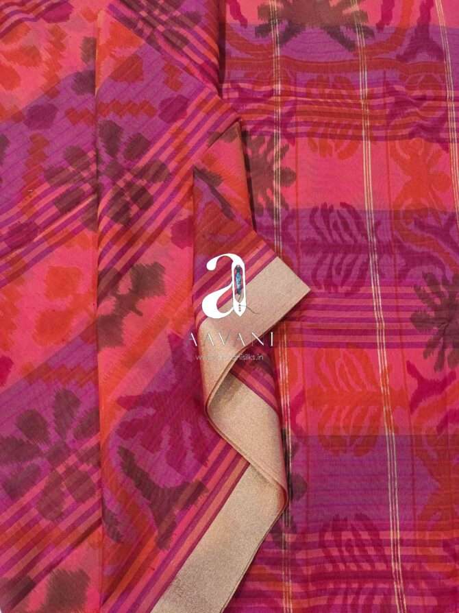 DarkPink Color Printed Silk Cotton Saree - Image 2