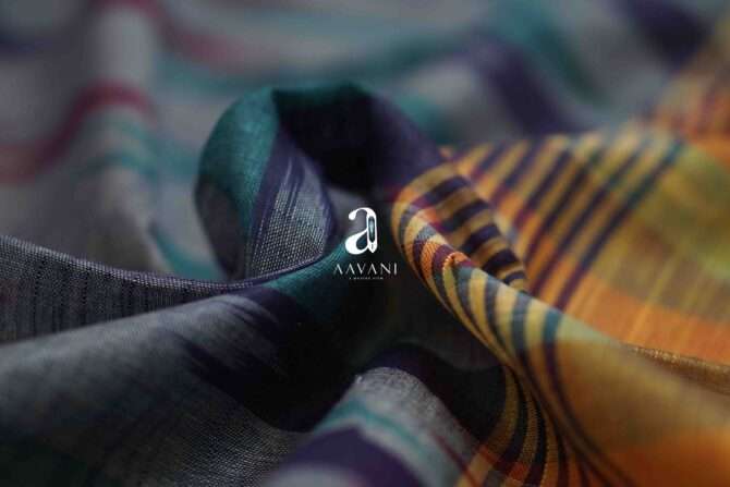 Elegant Dark Grey Ikkat Semi Tusser Saree - Image 2