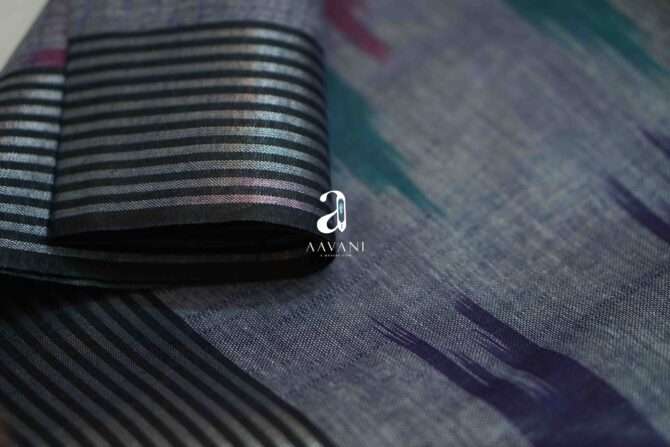 Elegant Dark Grey Ikkat Semi Tusser Saree - Image 3