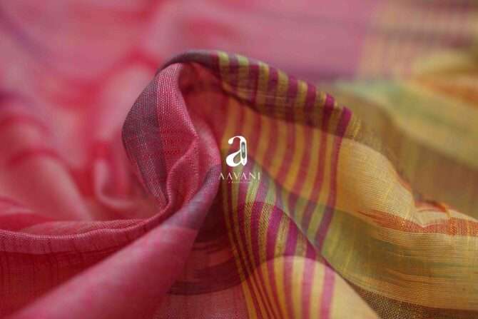 Elegant Pink Ikkat Semi Tusser Saree - Image 2