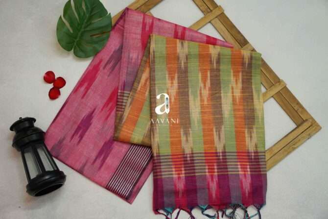 Elegant Pink Ikkat Semi Tusser Saree