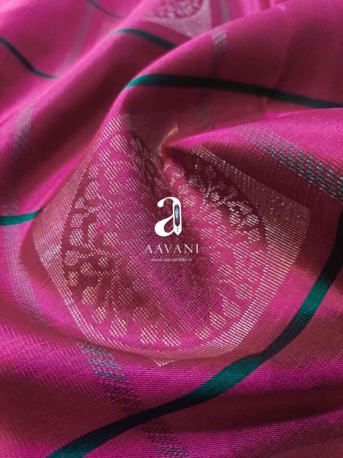 Pink with Green Combination Soft Silk Saree - Image 3