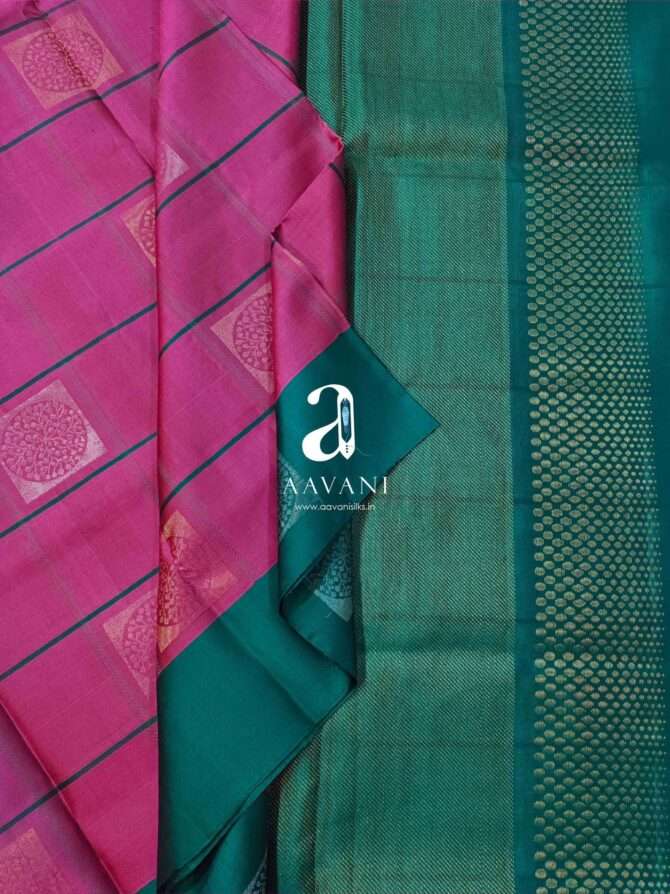 Pink with Green Combination Soft Silk Saree - Image 2