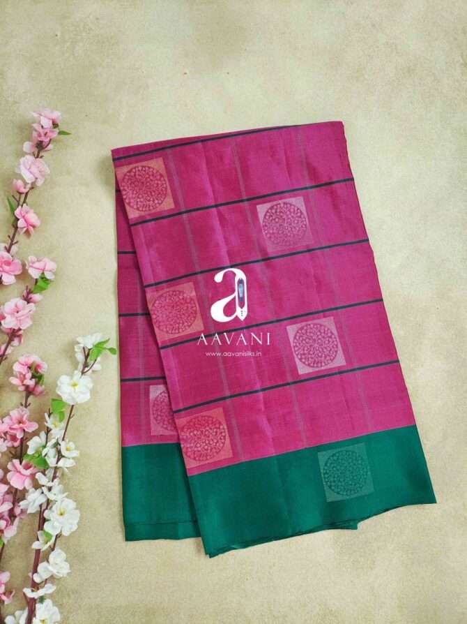 Pink with Green Combination Soft Silk Saree