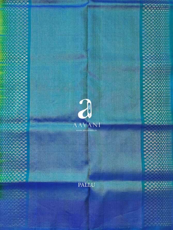 Parrot Green With Blue Combination Soft Silk Saree - Image 4