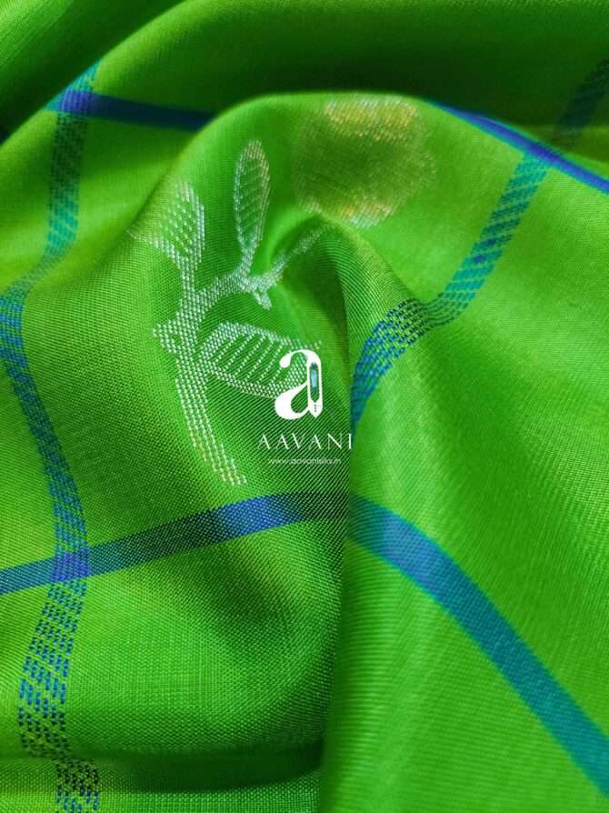 Parrot Green With Blue Combination Soft Silk Saree - Image 3