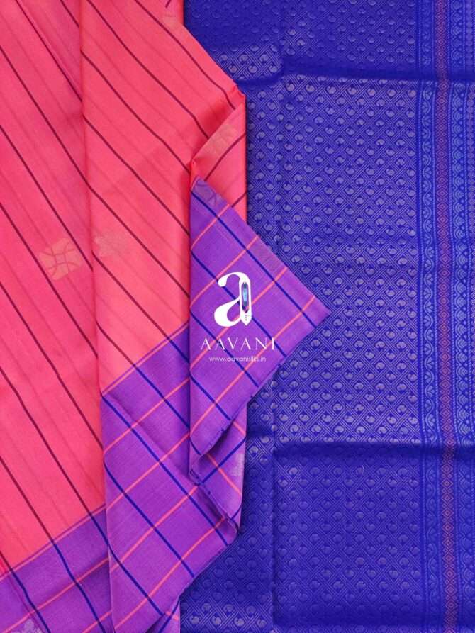 Pink with Pepsi Blue Color Combination Soft Silk Saree - Image 2