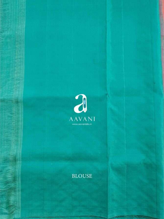 Peach with Green Soft Silk Saree - Image 5