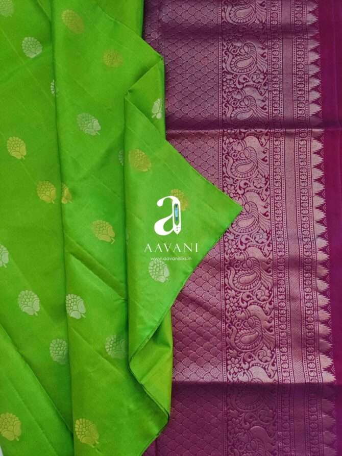 Parrot Green with magenta color soft silk saree - Image 2