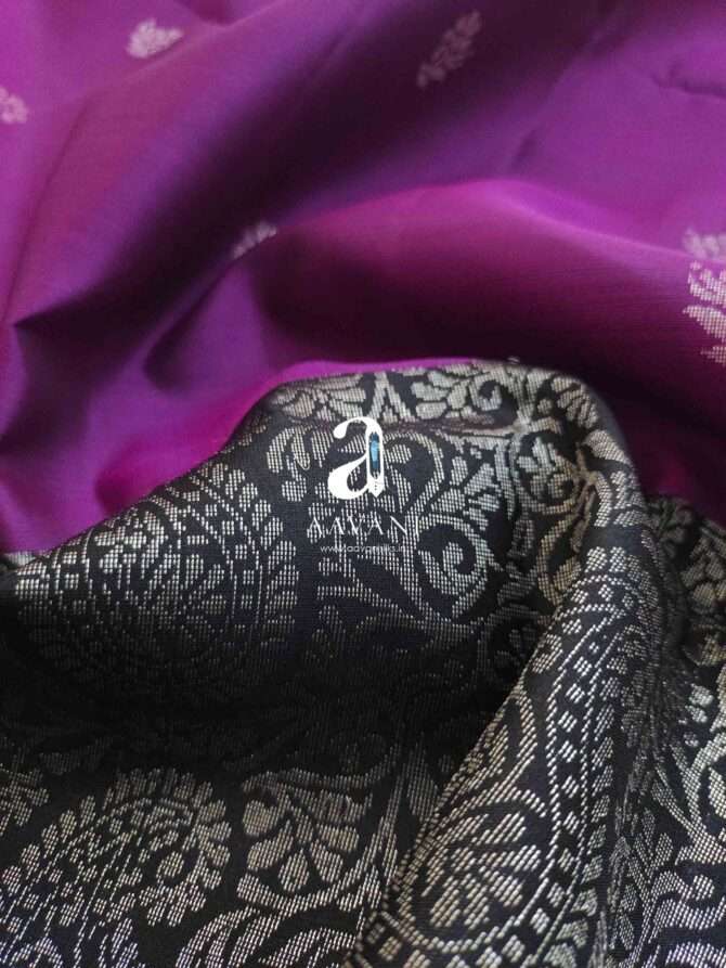 Magenta with Black Turning Border Soft Silk Saree - Image 3