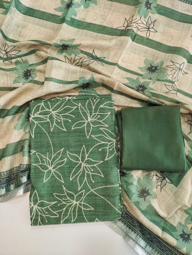 Green Color Tussar Salwar Material - Unstitched
