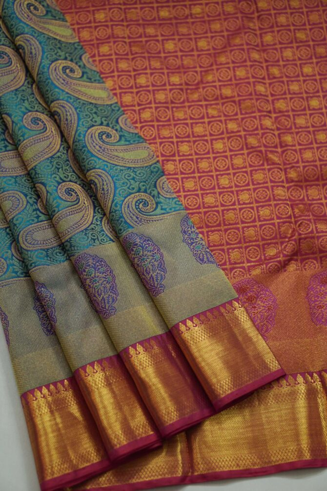 Soft Bridal Silk Saree - Ocean Blue - Image 2