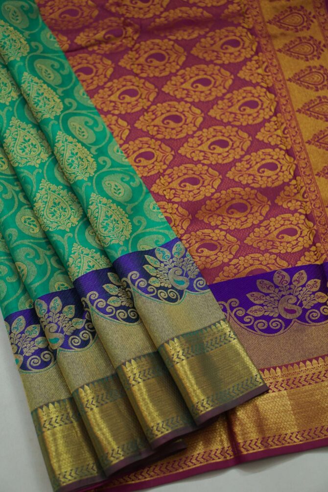 Soft Bridal Silk Saree - Light Green - Image 2