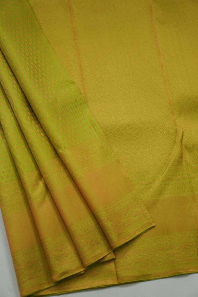 Soft Bridal Silk Saree - Lime Green - Image 2