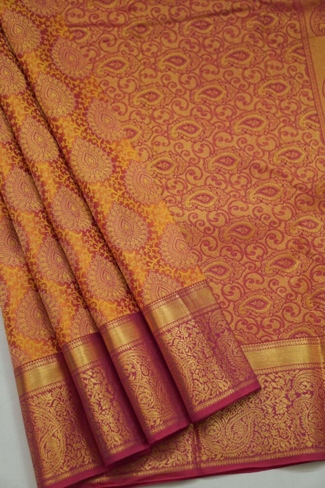 Soft Bridal Silk Saree - Dual Shade Orange - Image 2