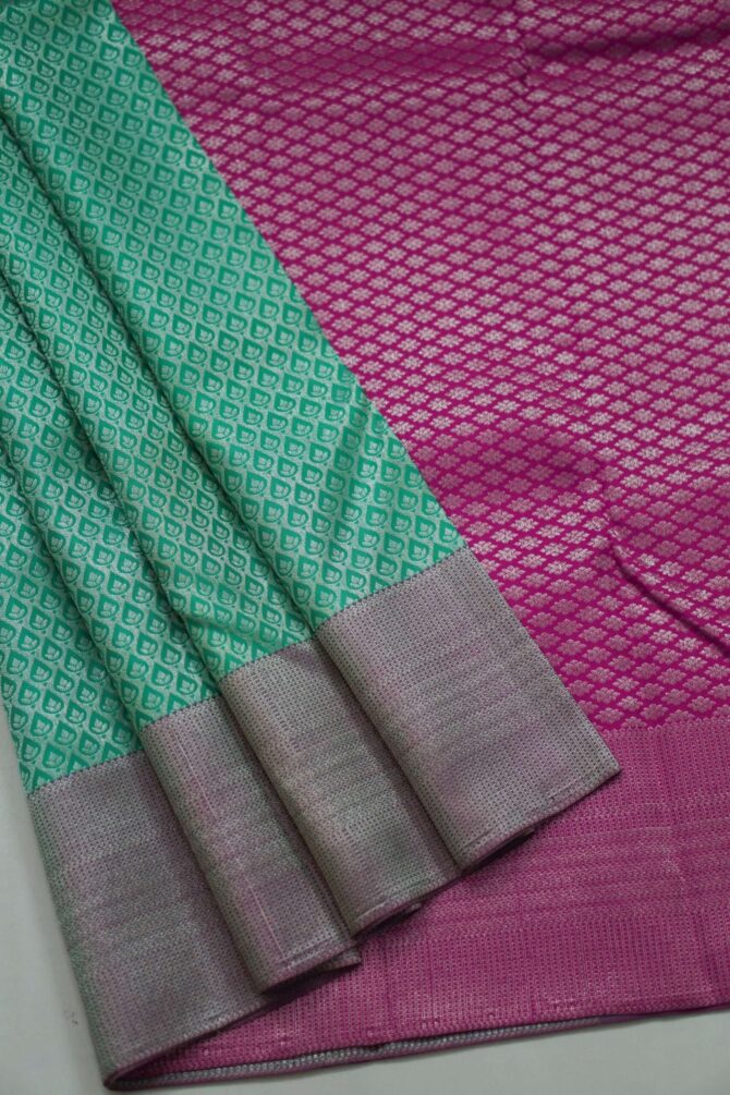 Soft Bridal Silk Saree - Turquoise - Image 2