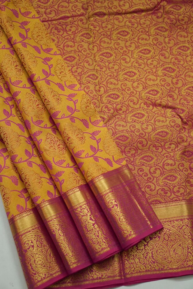 Soft Bridal Silk Saree - Yellow - Image 2