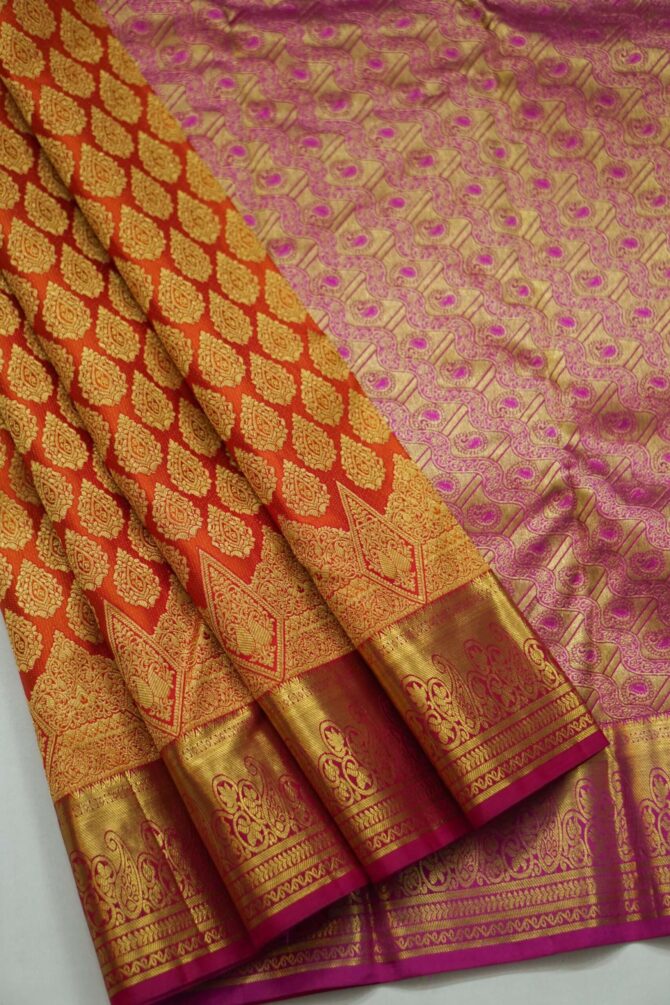 Soft Bridal Silk Saree - Orange - Image 2