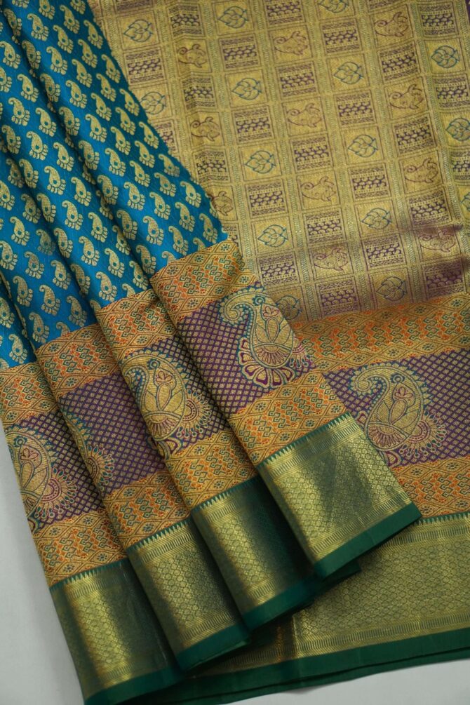Soft Bridal Silk Saree - Blue - Image 2