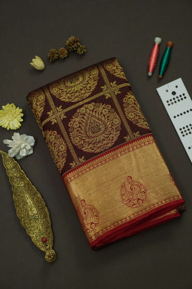 Soft Bridal Silk Saree - Coffee Brown