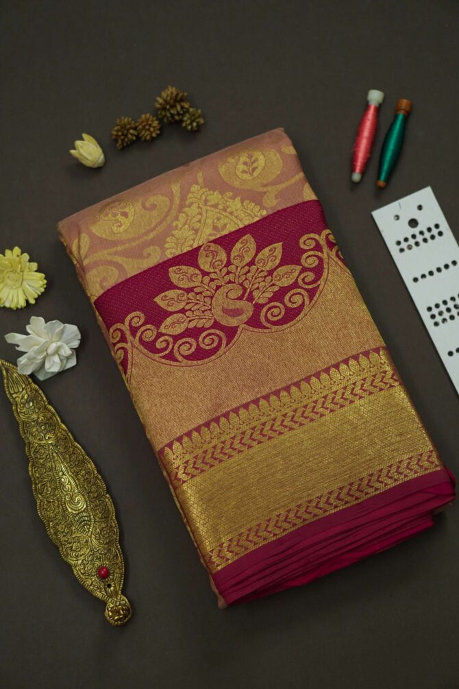 Soft Bridal Silk Saree - Double Shade Light Onion Pink