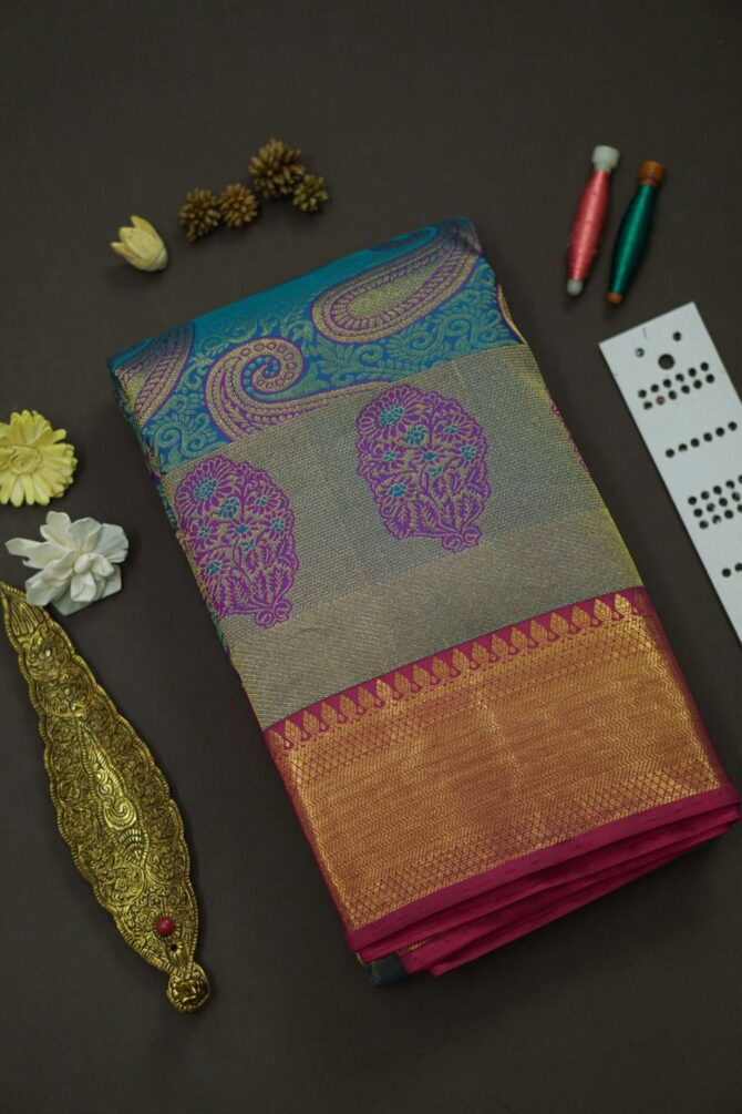 Soft Bridal Silk Saree - Ocean Blue