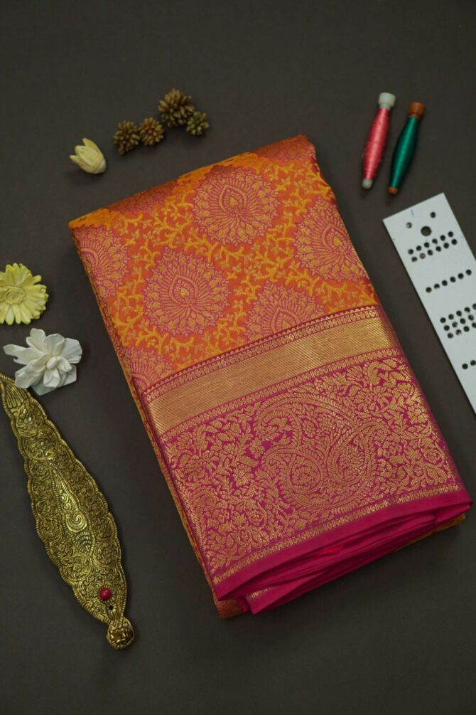 Soft Bridal Silk Saree - Dual Shade Orange