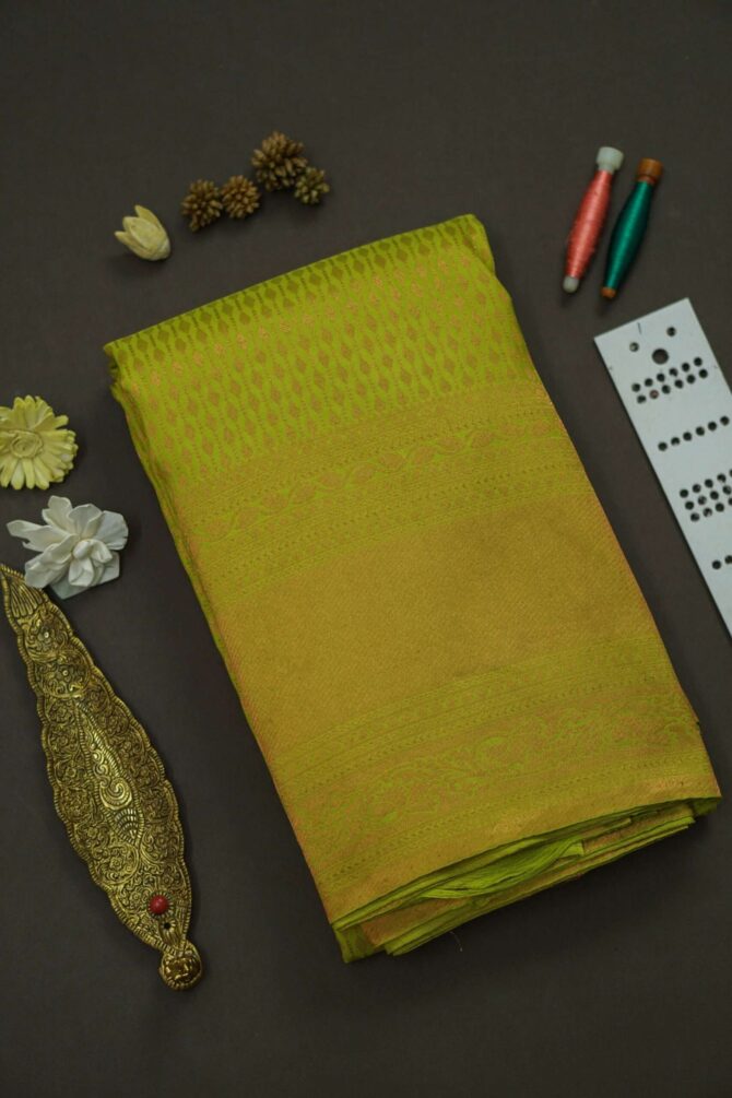 Soft Bridal Silk Saree - Lime Green