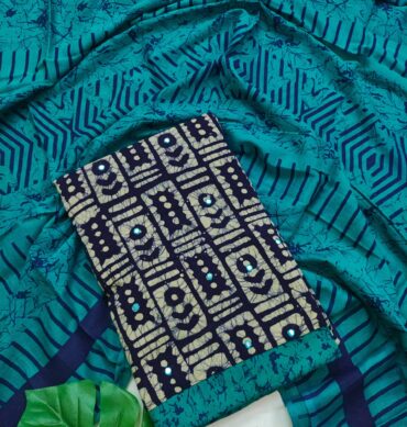 Rama Blue Color Batik Print Cotton Salwar Material - Unstitched