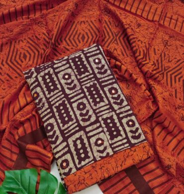 Orange Color Batik Print Cotton - Salwar Material