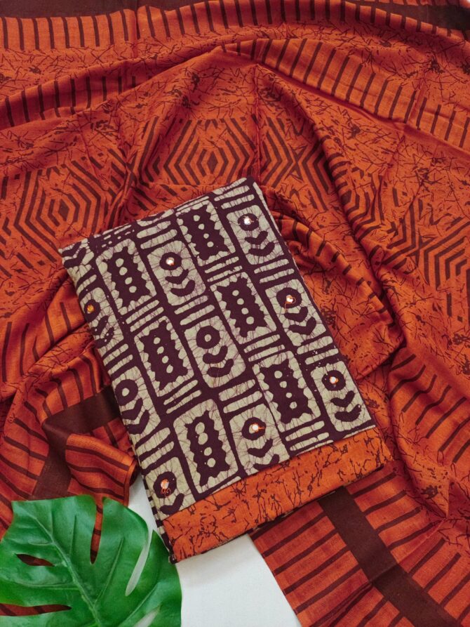 Orange Color Batik Print Cotton - Salwar Material