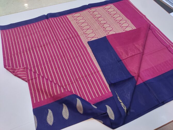 Pink Colour Korvai Border Soft Material Silk Cotton