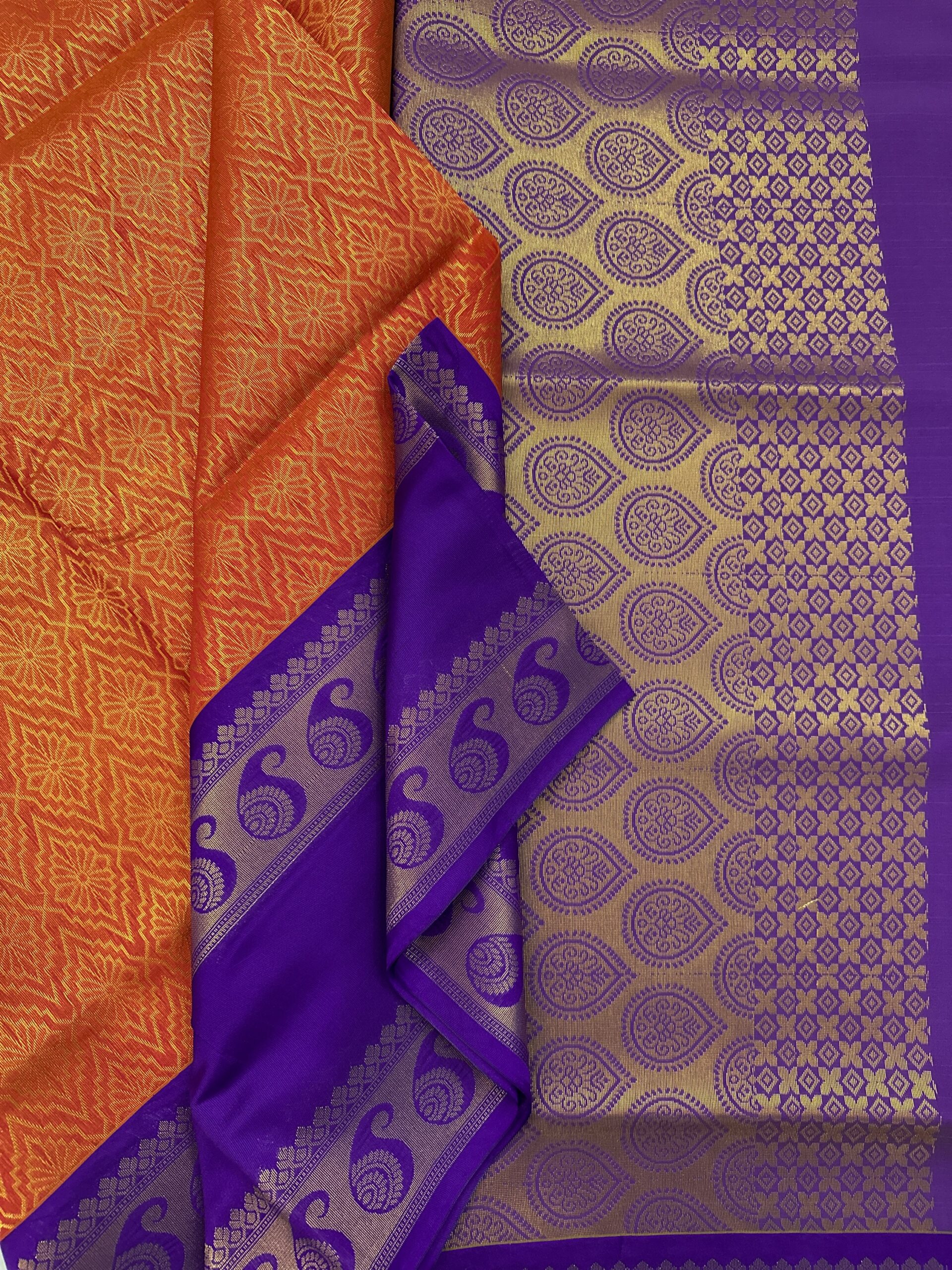 Orange Colour - Tissue All Over Design Silk Cotton