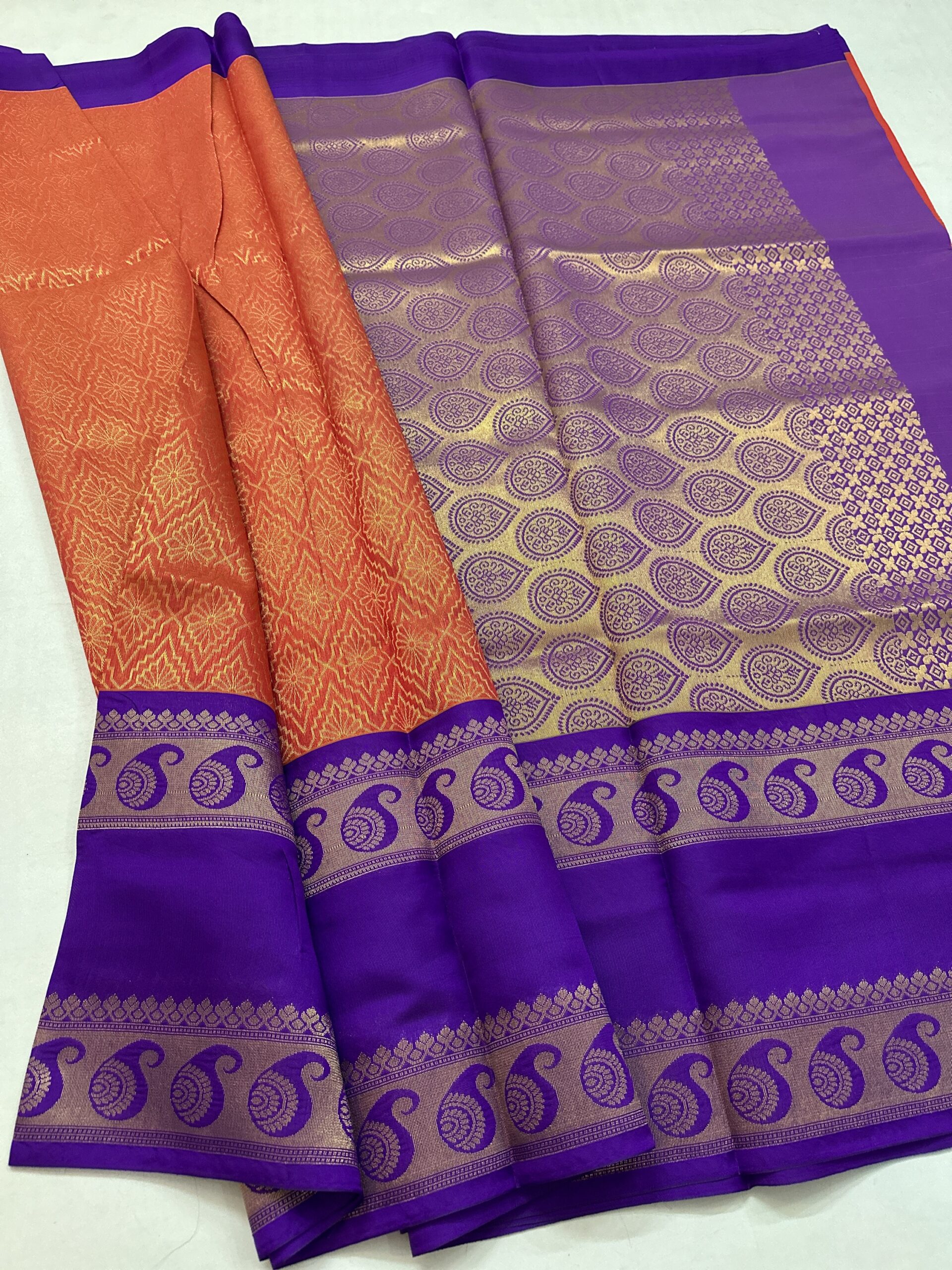 Orange Colour - Tissue All Over Design Silk Cotton - Image 4