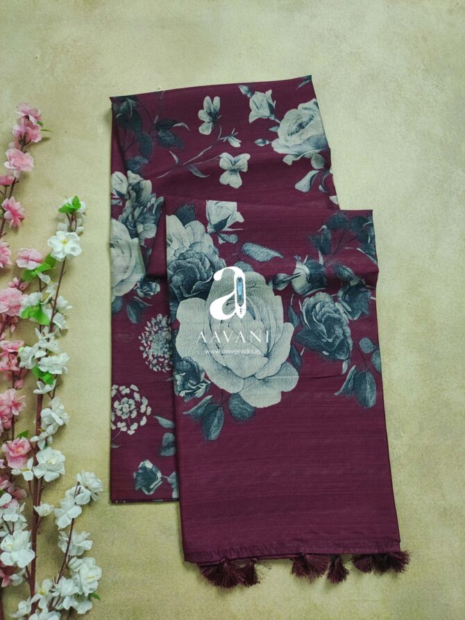Printed Tussar Saree - Magenta Colour
