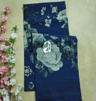 Printed Tussar Saree - Blue Colour