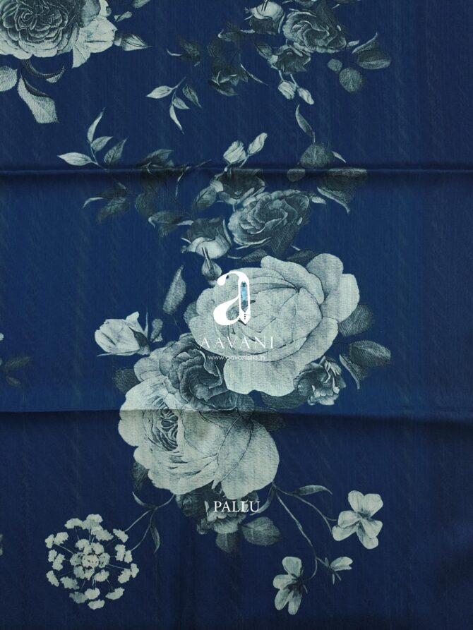 Printed Tussar Saree - Blue Colour - Image 4