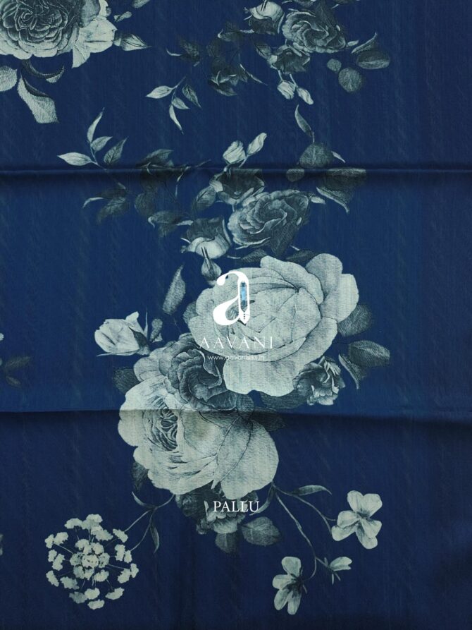 Printed Tussar Saree - Blue Colour - Image 4