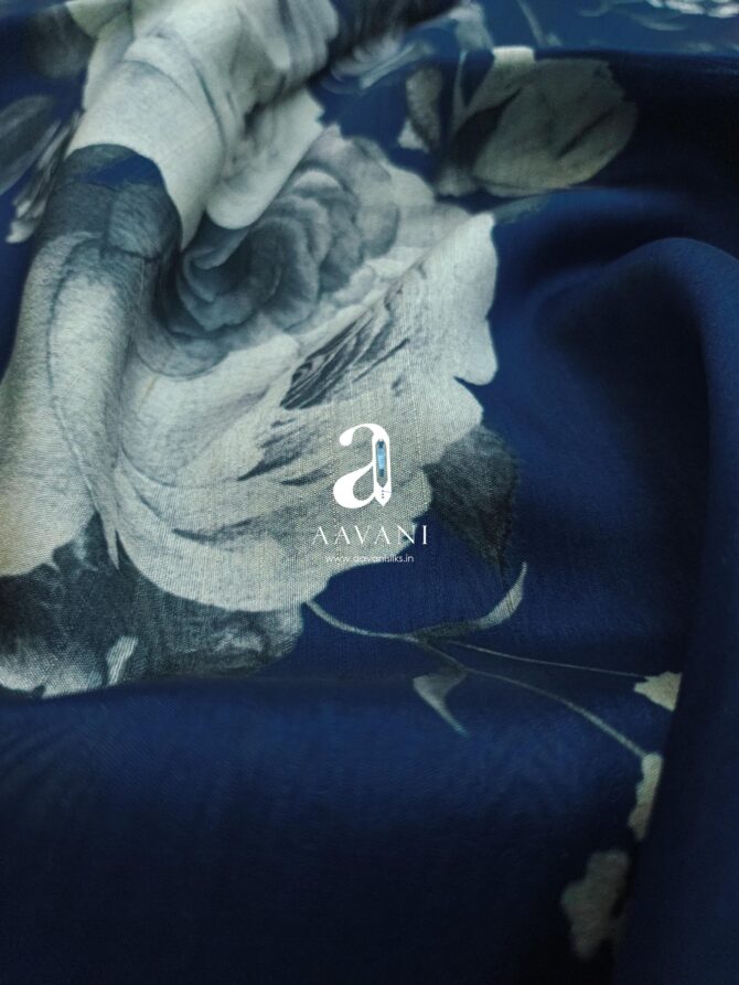 Printed Tussar Saree - Blue Colour - Image 3