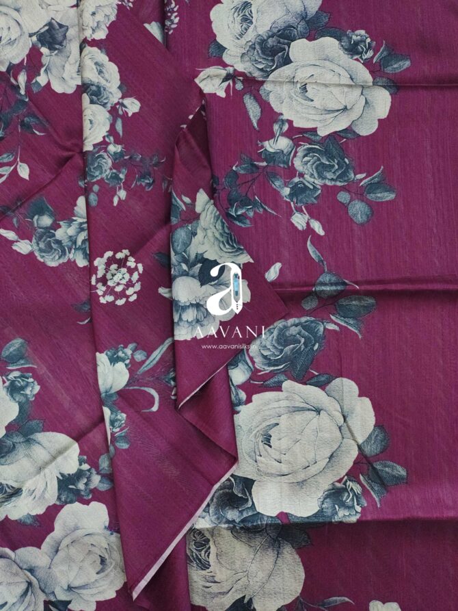 Printed Tussar Saree - Magenta Colour - Image 2