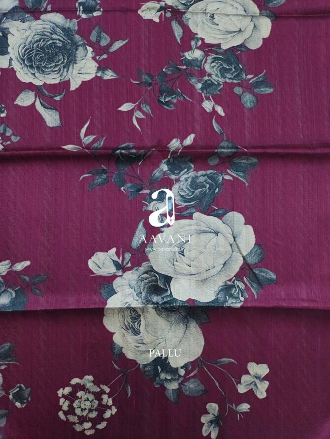 Printed Tussar Saree - Magenta Colour - Image 4