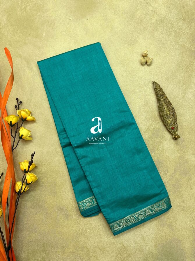 Semi Tussar Saree - Rama Blue