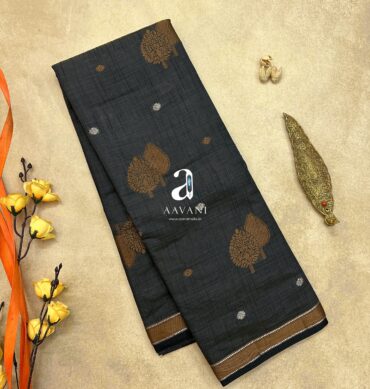 Semi Tussar Saree - Dark Grey