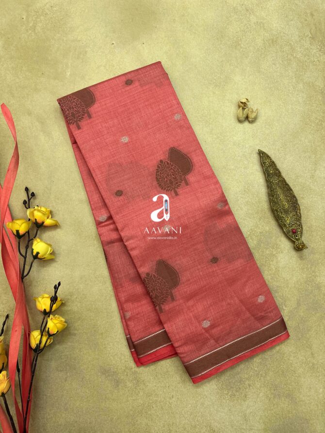 Semi Tussar Saree - Peach Colour