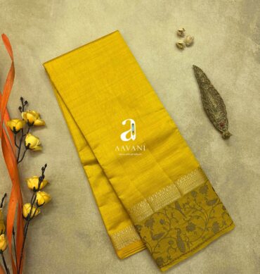 Semi Tussar Saree - Yellow Color